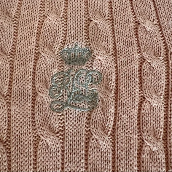 Lauren Ralph Lauren Pink Cable Knit Full Zip Sweater Silver Crest Logo Sz M - Picture 4 of 11